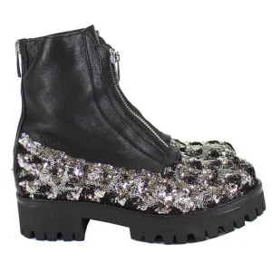Stivaletto donna biker con micro pailettes
