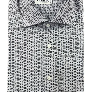 Camicia uomo cotone collo francese fantasia cerchi blu fondo grigio