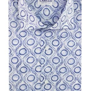 Camicia uomo collo francese fantasia cerchi e onde celeste blu