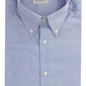 Camicia uomo sartoriale collo button down fantasia ricamo nodo celeste