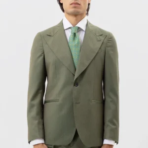 Giacca verde solaro monopetto uomo in fresco lana vitale barberis canonico con rever a lancia tasche a filo