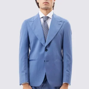 Giacca Monopetto Celeste Solaro Uomo In Lana E Seta Holland & Sherry Rever A Lancia 13cm E Tasche A Filo