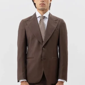 Giacca Marrone Solaro Monopetto Uomo Fresco Lana Vitale Barberis Canonico Con Rever A Lancia Tasche A Filo