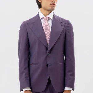 Giacca viola solaro monopetto uomo in fresco lana Vitale Barberis Canonico con rever a lancia tasche a filo .