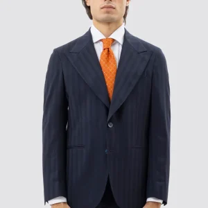 Abito Uomo Monopetto Blu Rigata Rever A Lancia 13cm Tasche A Filo