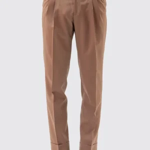 PANTALONE FANGO SOLARO VITA  ALTA UOMO FRESCO LANA VITALE BARBERIS CANONICO CON FIBBIE LATERALI E RISVOLTO 5CM .