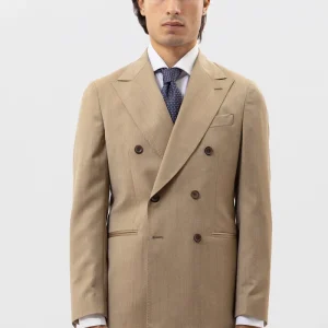 Giacca Doppiopetto Beige Solaro Uomo In Fresco Lana Vitale Barberis Canonico Con Rever A Lancia Tasche A Filo