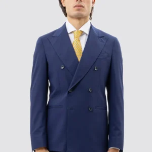 Giacca Doppiopetto Blu Tinta Unita Uomo Rever A Lancia 13cm Tasche A Filo .