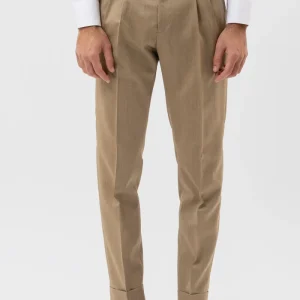 PANTALONE BEIGE SOLARO VITA  ALTA UOMO IN FRESCO LANA VITALE BARBERIS CANONICO CON FIBBIE LATERALI E RISVOLTO 5CM .