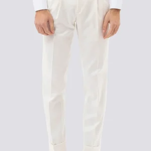 Pantalone panna vita alta con fibbie latewrali regolabili effetto fresco lana con doppia pinces e risvolto di 5cm