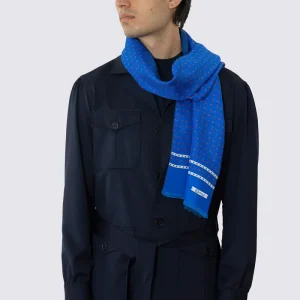 SCIARPA BLUETTE REVERSIBILE UOMO IN PURA LANA E SETA FANTASIA MULTICOLOR CON FRANGE TAGLIO VIVO