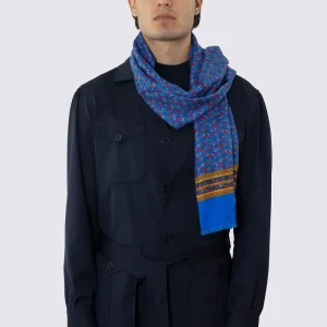 SCIARPA BLUETTE REVERSIBILE UOMO IN PURA LANA E SETA FANTASIA MULTICOLOR CON FRANGE TAGLIO VIVO