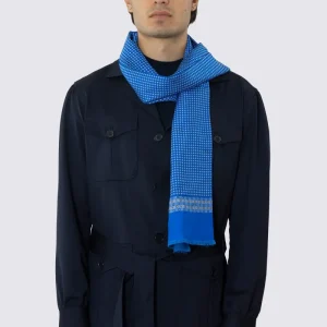 SCIARPA BLUETTE REVERSIBILE UOMO IN PURA LANA E SETA FANTASIA MULTICOLOR CON FRANGE TAGLIO VIVO