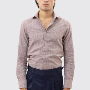 CAMICIA MARRONE FANTANTASIA GALLES SLIM FIT UOMO 100% COTONE COLLO SEMI FRANCESE POLSO SMUSSATO