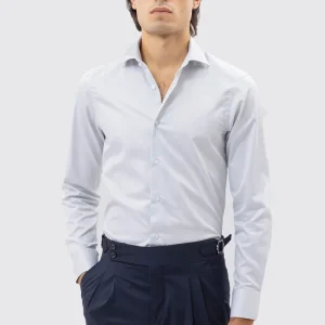 CAMICIA GRIGIO PERLA SLIM FIT 100% COTONE NO IRON TINTA UNITA COLLO SEMI FRANCESE POLSO SMUSSATO MILETA TESSUTI