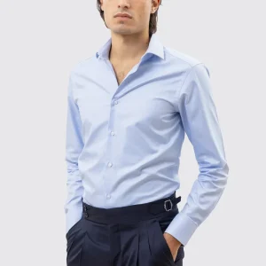 CAMICIA  CELESTE SPIGATA SLIM FIT 100% COTONE  COLLO SEMI FRANCESE POLSO SMUSSATO MILETA TESSUTI