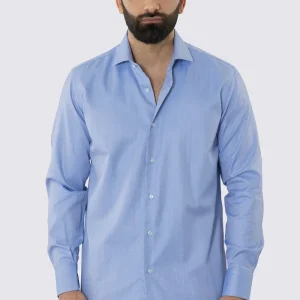 CAMICIA  AZZURRA SPIGATA REGULAR FIT 100% COTONE  COLLO SEMI FRANCESE POLSO SMUSSATO MILETA TESSUTI