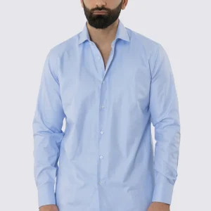 CAMICIA  CELESTE SPIGATA REGULAR FIT 100% COTONE  COLLO SEMI FRANCESE POLSO SMUSSATO MILETA TESSUTI