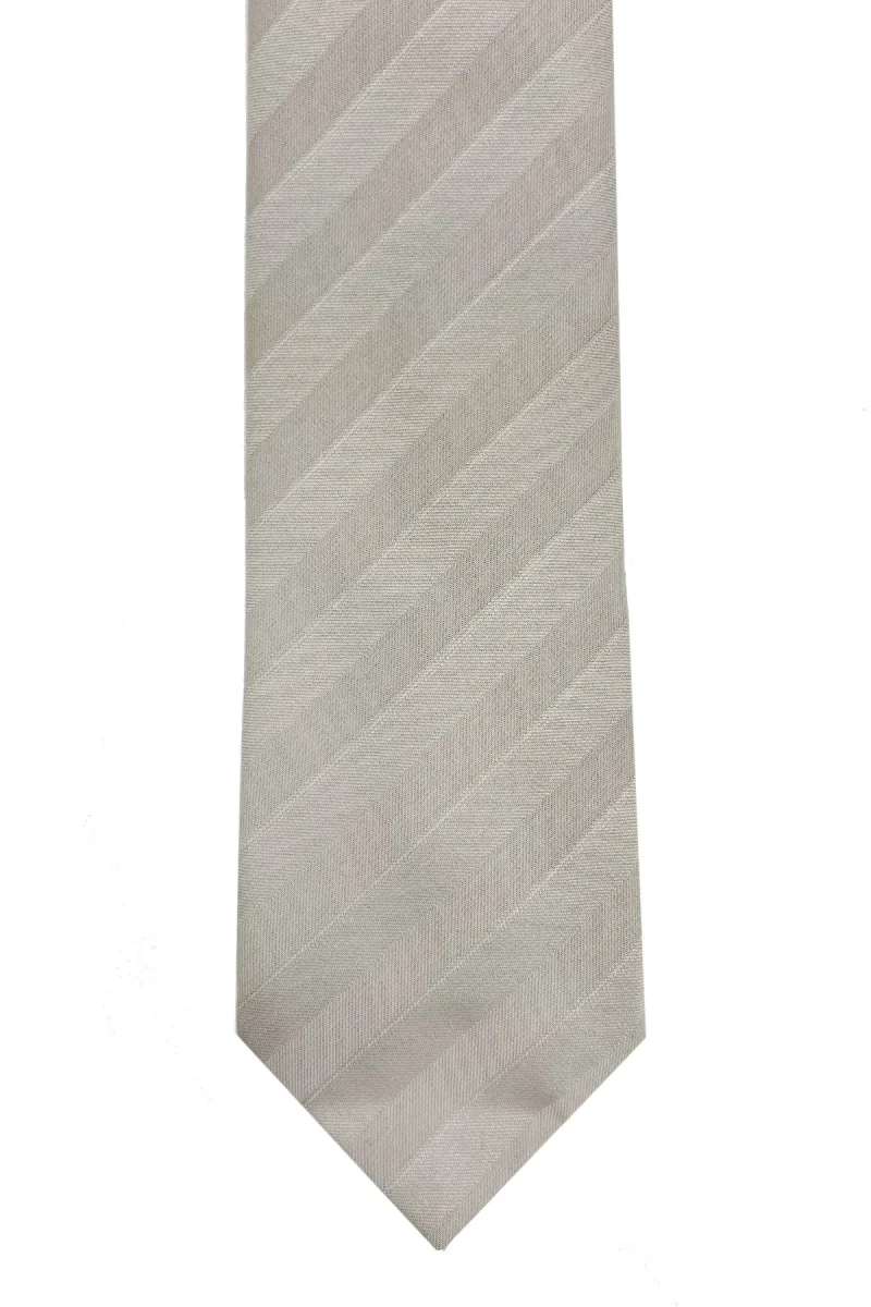 Cravatta beige rigata tinta su tinta 9cm fatta a mano