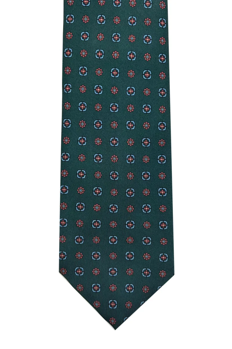 Cravatta uomo verde fantasia in seta 100% cucita a mano - immagine 2