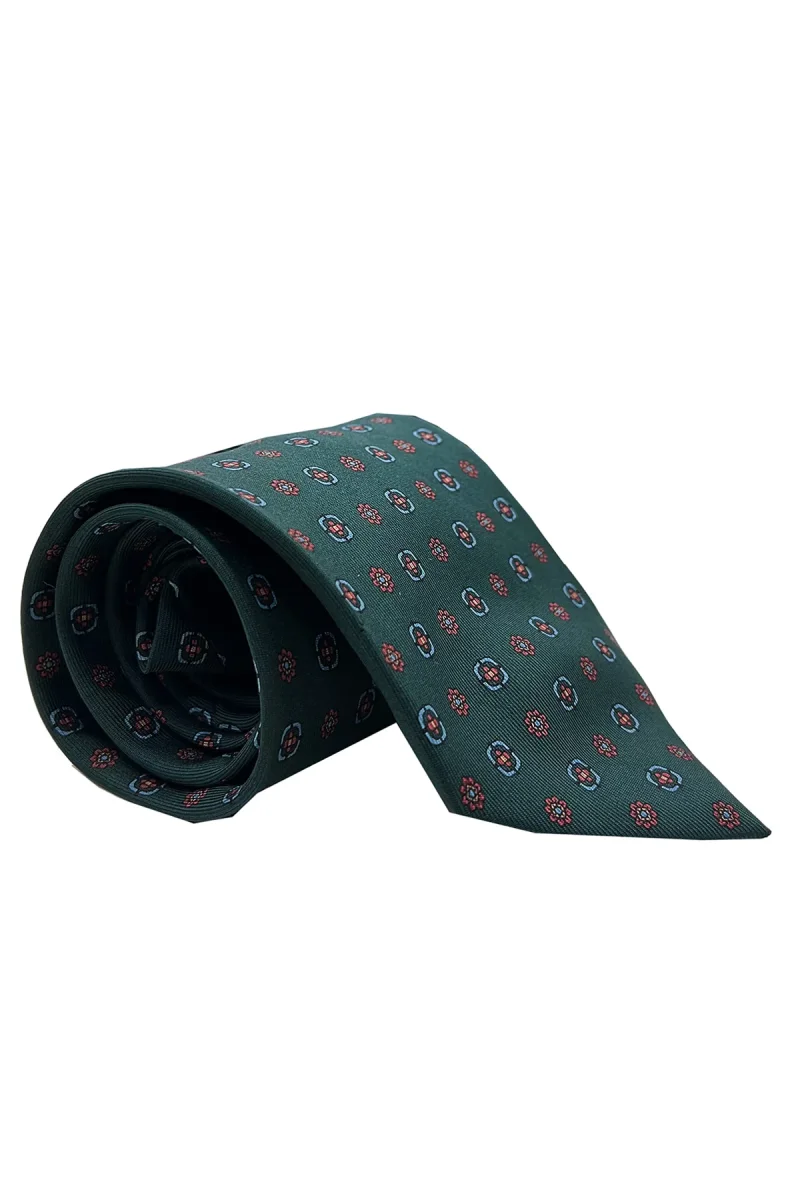Cravatta uomo verde fantasia in seta 100% cucita a mano - immagine 3