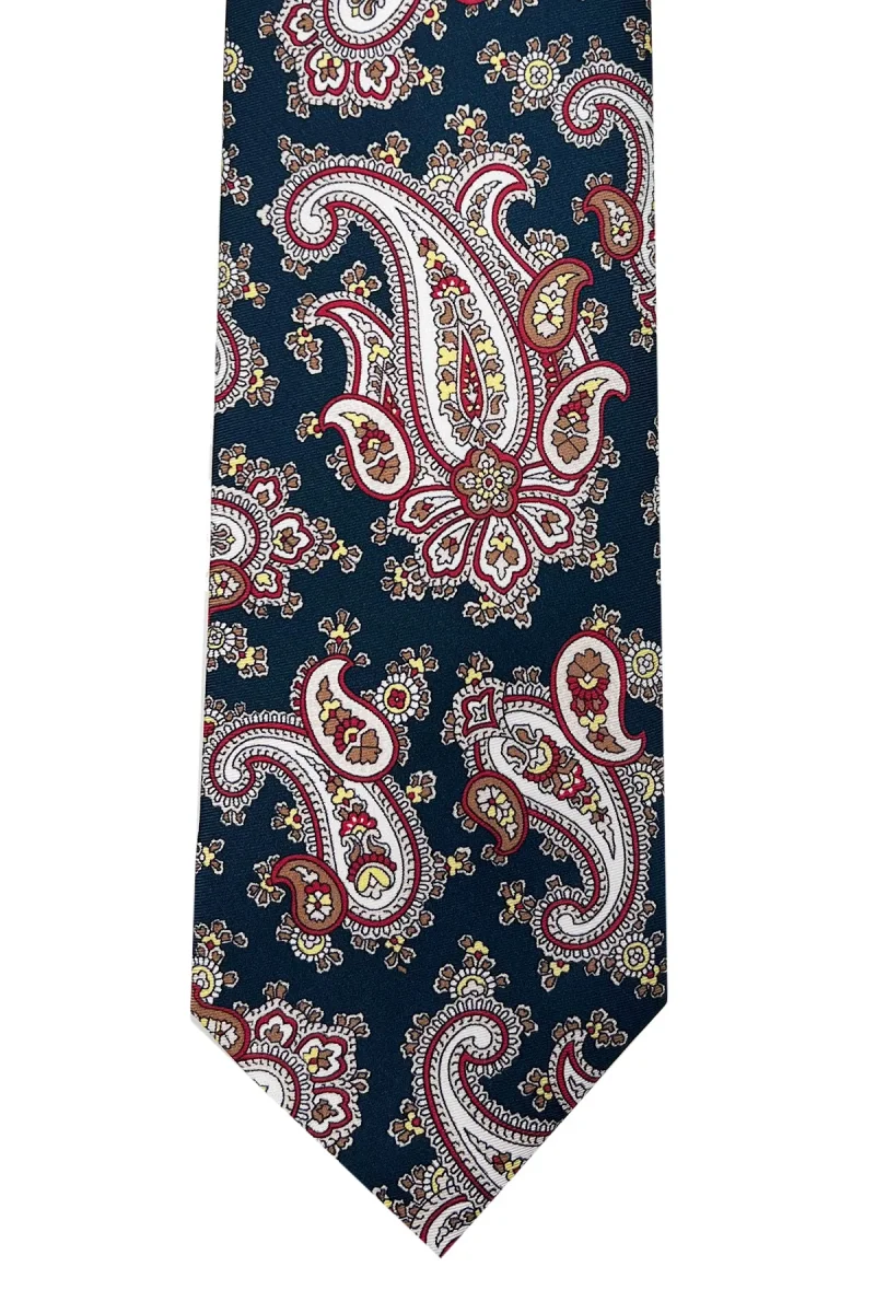 Cravatta uomo blu fantasia in seta 100% cucita a mano