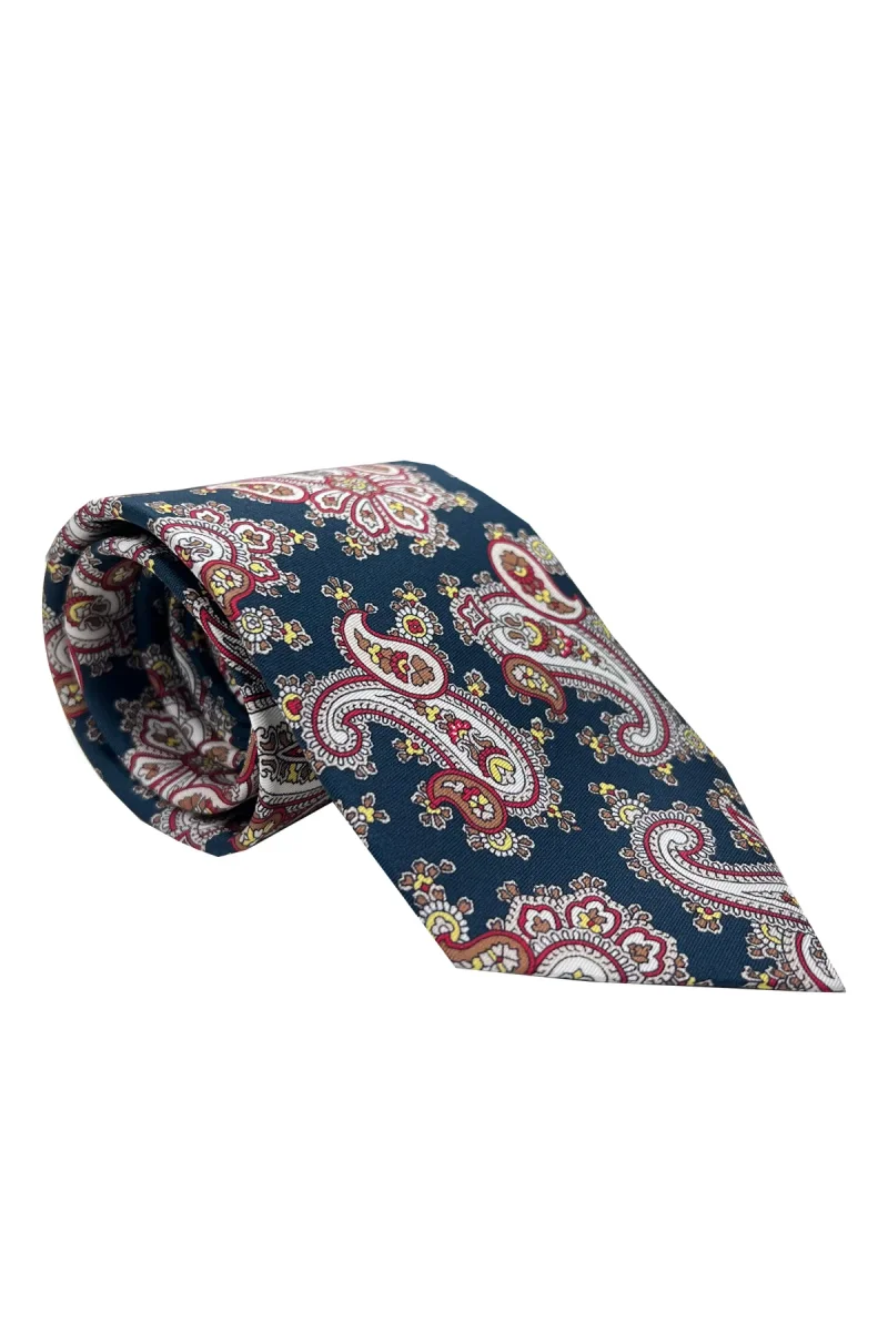 Cravatta uomo blu fantasia in seta 100% cucita a mano - immagine 3