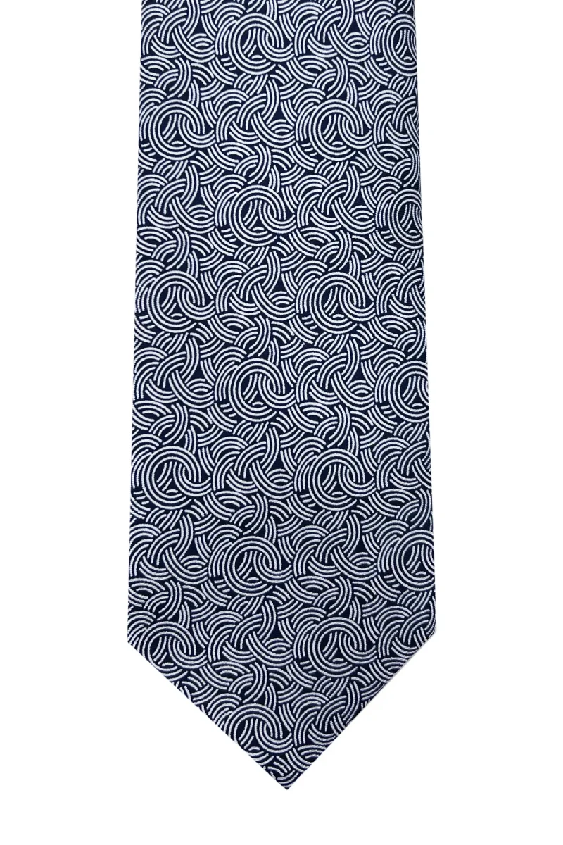 Cravatta uomo blu fantasia in seta 100% cucita a mano