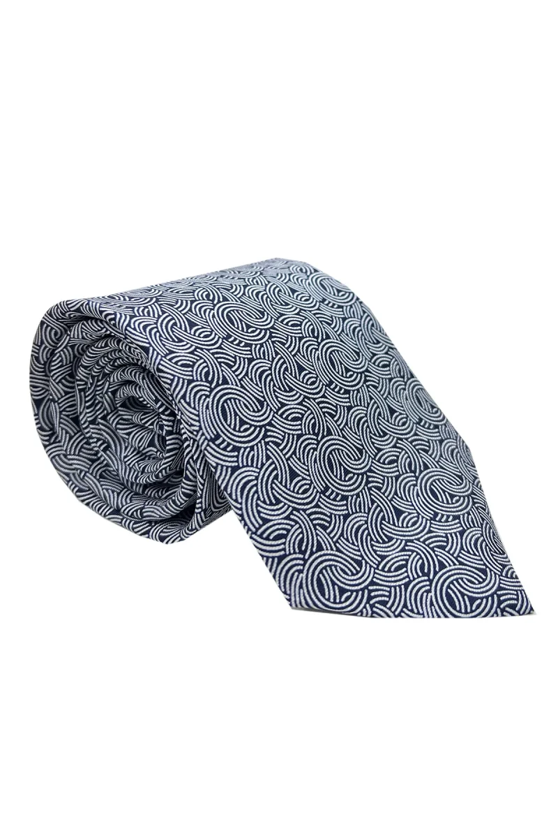 Cravatta uomo blu fantasia in seta 100% cucita a mano - immagine 3