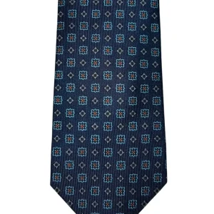 Cravatta uomo blu fantasia in seta 100% cucita a mano