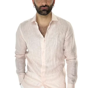 Camicia Uomo rosa in Lino 100% made in italy collo semi francese morbido regular fit