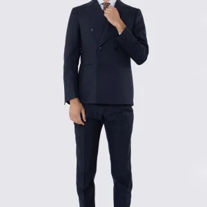 Abito uomo doppiopetto blu quadro rosso fresco lana super 120’s Holland & Sherry Rever largo a lancia