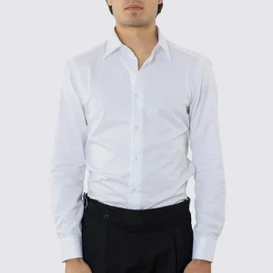 Camicia Bianca collo italiano con 4 passaggi a mano 100% Cotone Da uomo slim fit 4 passaggi a mano