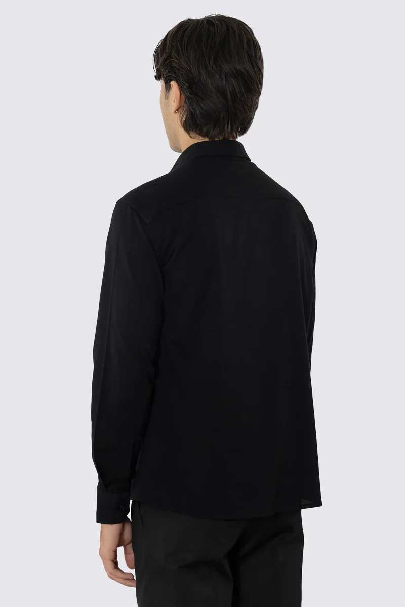 Polo camicia nera 4 bottoni da uomo collo semi francese manica lunga in cotone 100% nido d’ape made in italy - immagine 4