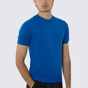 Maglioncino royal blu mezze maniche in cotone 100% di filo tinta unita con elastici sulle maniche e sul fondo