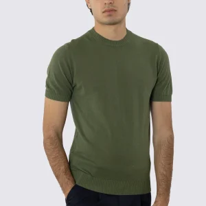 Maglioncino verde militare mezze maniche in cotone 100% di filo tinta unita con elastici sulle maniche e sul fondo