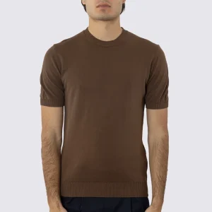 Maglioncino marrone mezze maniche in cotone 100% di filo tinta unita con elastici sulle maniche e sul fondo