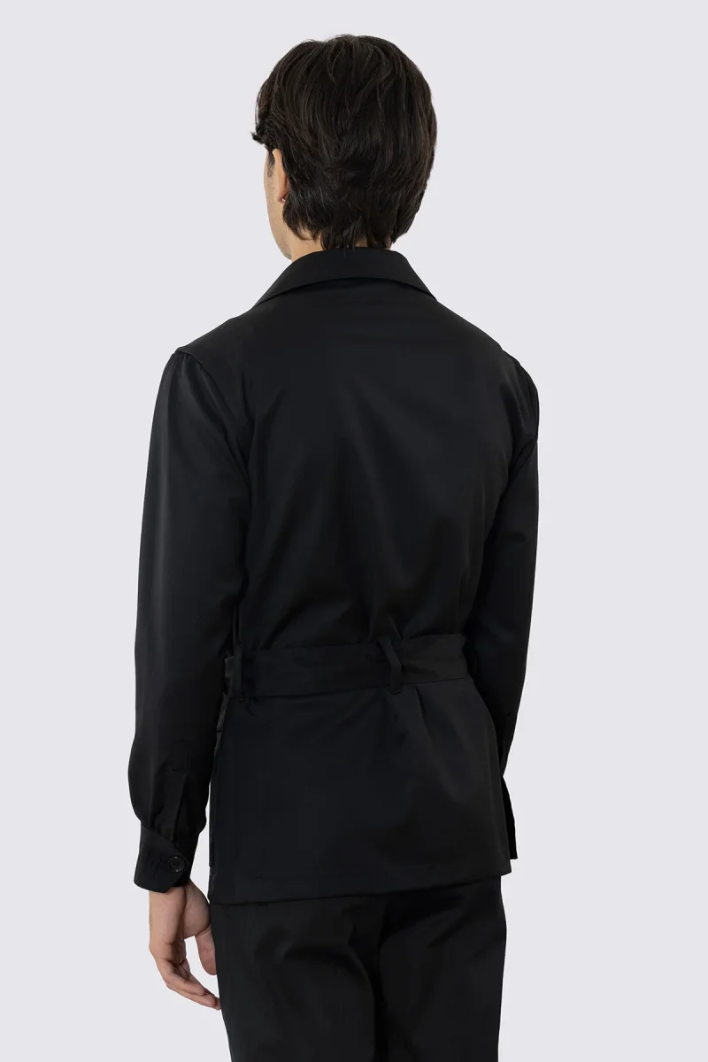 Sahariana nera fresco lana Vitale Barberis Canonico finezza super 130’s con tasconi e soffietto cintura in vita e polso camicia . - immagine 4