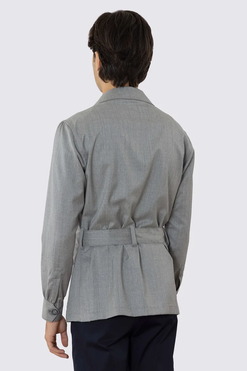 Sahariana grigio chiaro fresco lana Vitale Barberis Canonico finezza super 130’s con tasconi e soffietto cintura in vita e polso camicia - immagine 4