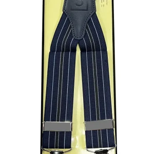 Bretelle da uomo blu rigate Elasticizzate 3,5 cm regolabili con chiusura pinze argento