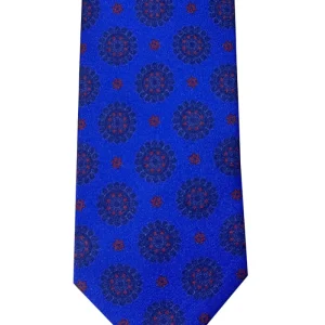 Cravatta uomo blu 9cm fantasia in pura seta cucita a mano