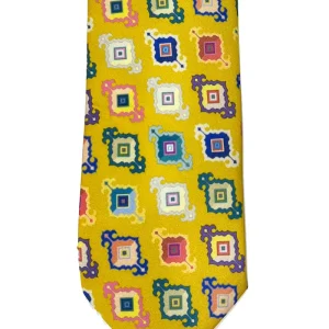 Cravatta uomo gialla 9cm fantasia in pura seta cucita a mano