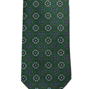Cravatta uomo verde 9cm fantasia in pura seta cucita a mano