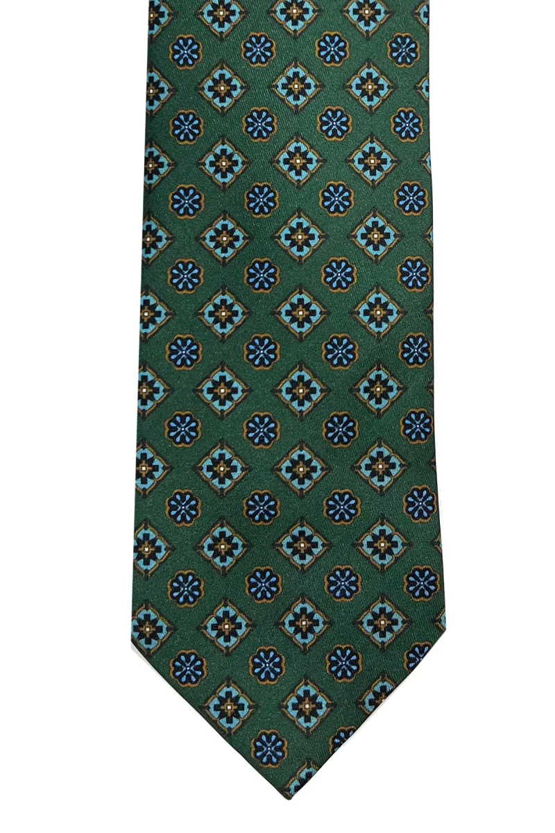 Cravatta uomo verde 9cm fantasia in pura seta cucita a mano