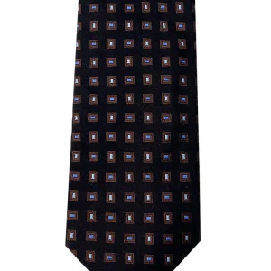 Cravatta uomo nera 9cm fantasia in pura seta cucita a mano