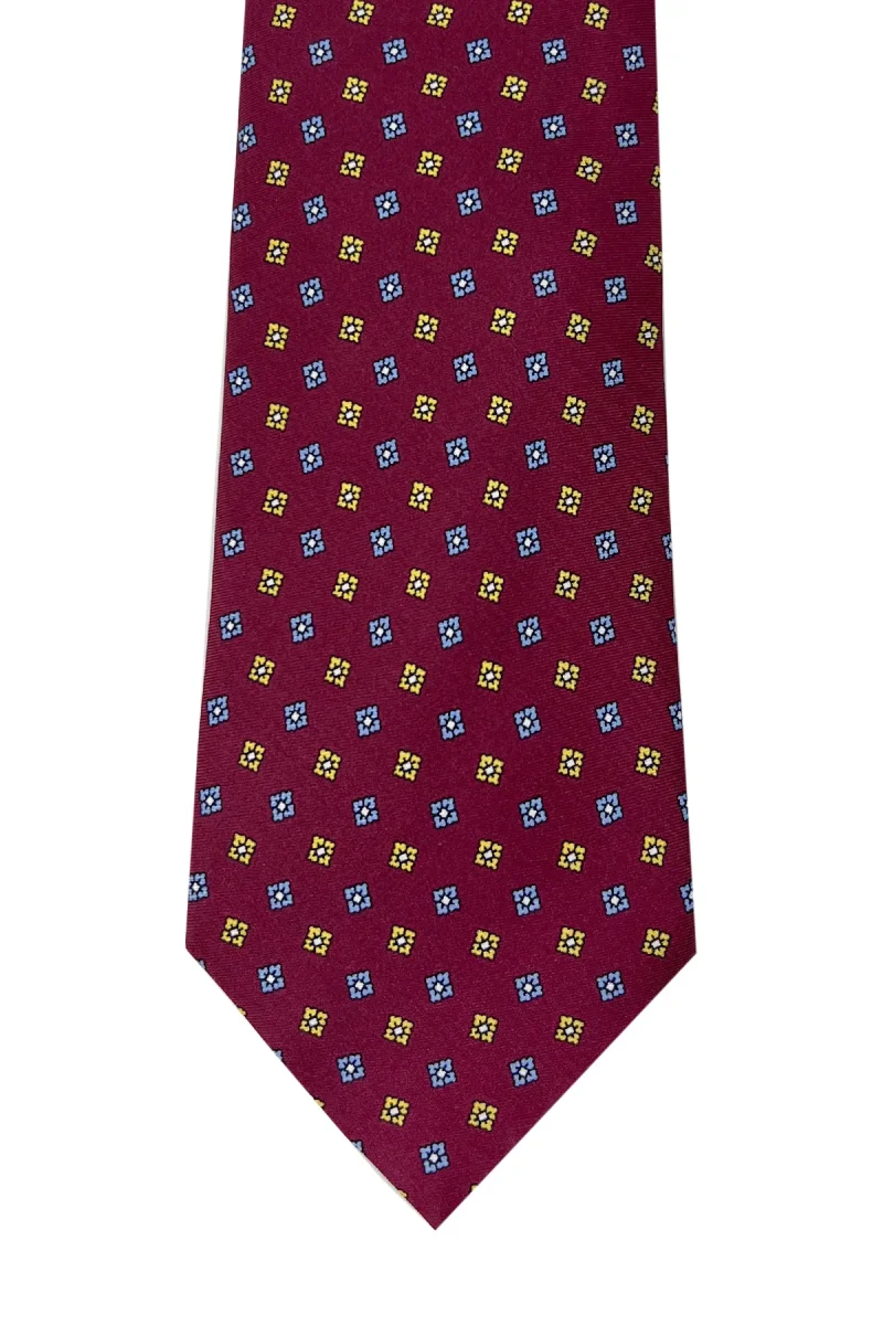 Cravatta uomo bordeaux 9cm fantasia in pura seta cucita a mano