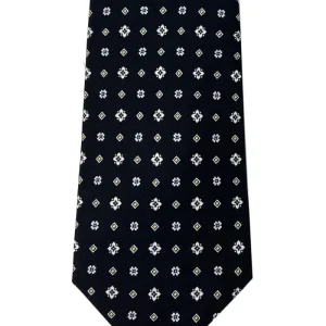 Cravatta uomo nera in pura seta fantasia cucita a mano 9cm