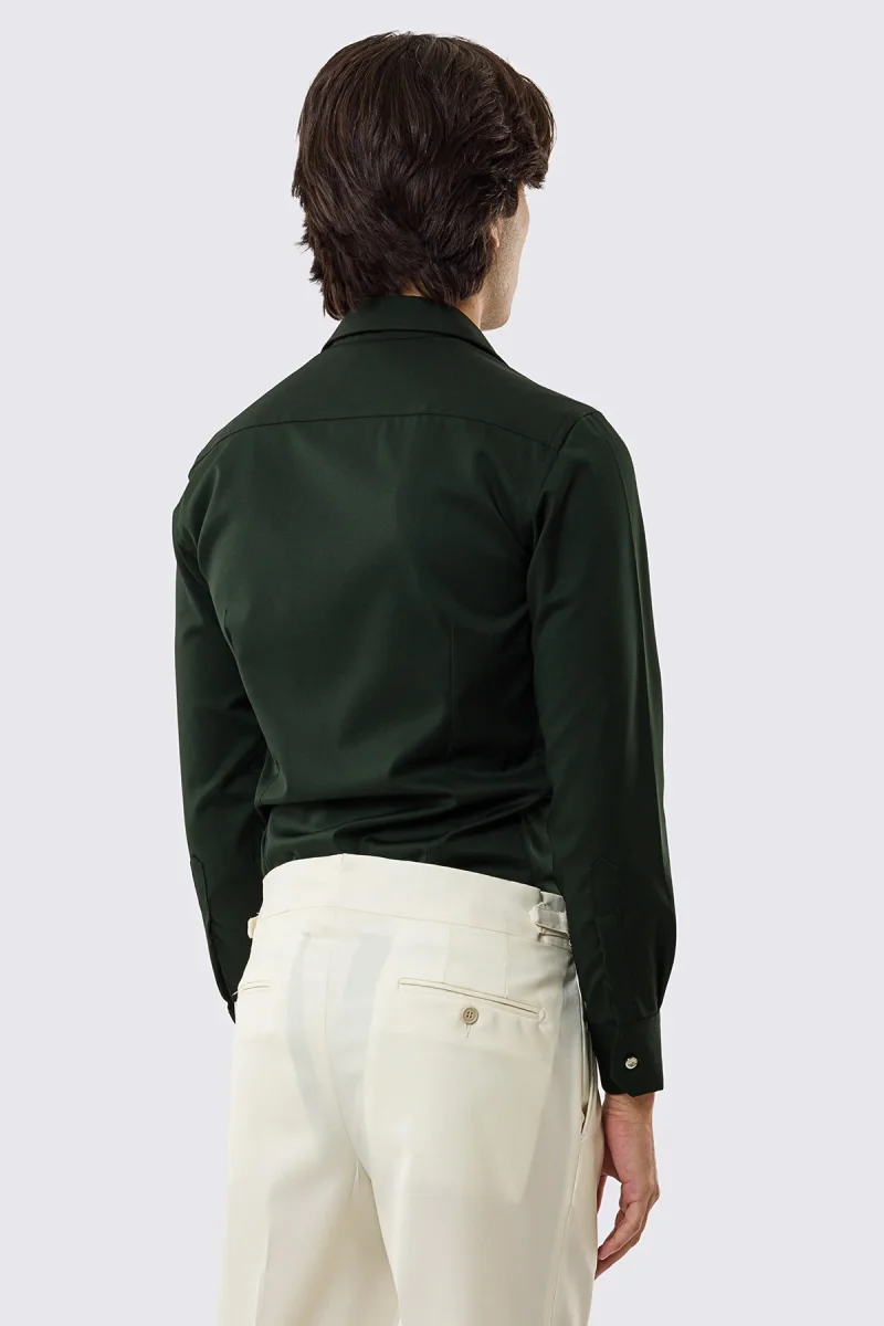 Camicia Uomo Verde modello texana vitale barberis canonico fresco lana super 130’s made in italy collo semi francese morbido slim fit bottoni argento - immagine 5