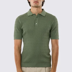 Polo mezze maniche verde militare da uomo con treccia interna ed elastici sulle maniche e sul fondo 100% cotone di filo tinta unita