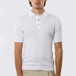 Polo mezze maniche Bianca da uomo con treccia interna ed elastici sulle maniche e sul fondo 100% cotone di filo tinta unita